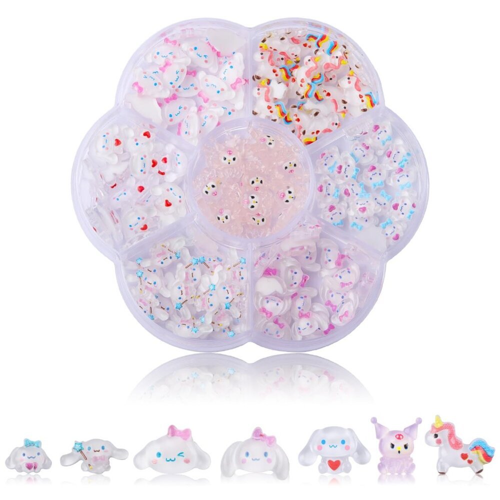 7 Styles Kawaii 3D Flatback Cartoon White Series Charms for Nail Acrylic Slime R